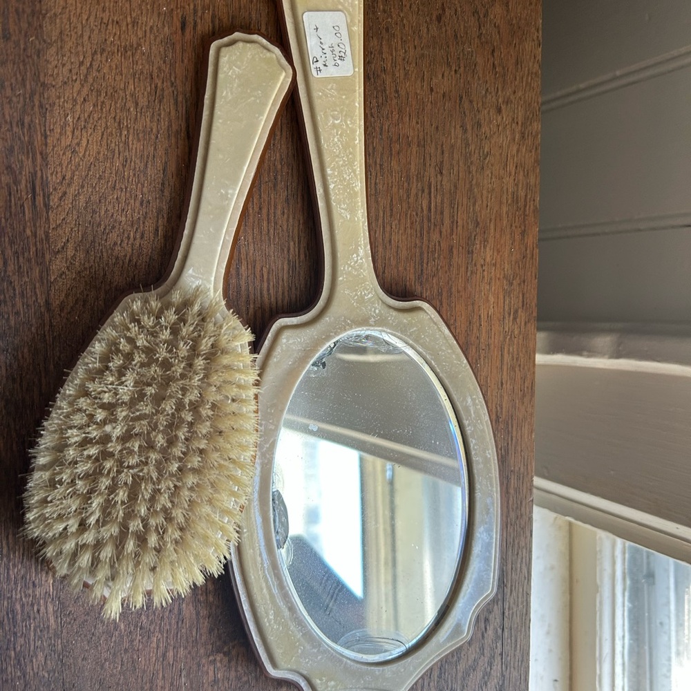 Vintage Beige Hair Brush and Mirror Duo